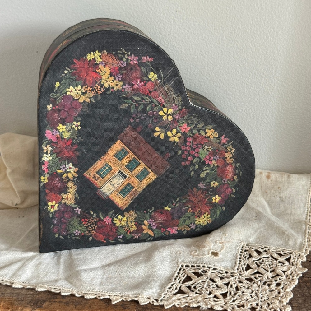 Lang Candles Primitives‎ Ellen Stouffer Heart Box Bless This House Folk Art 8in